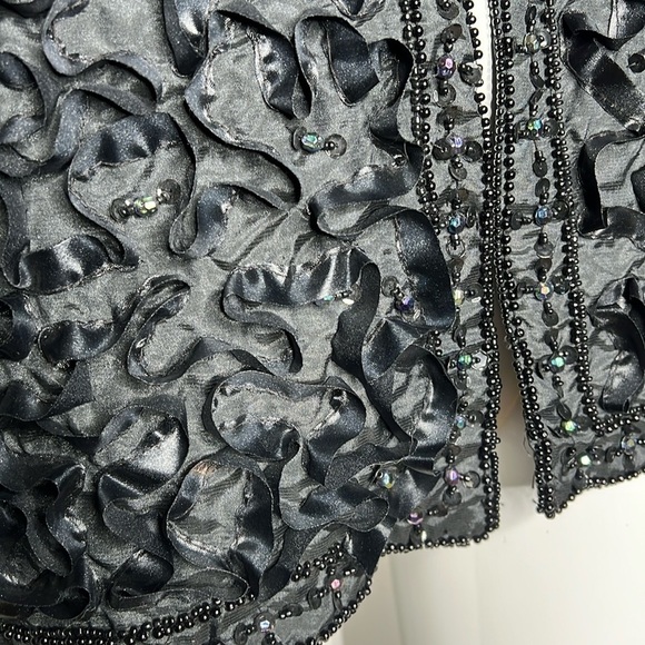 Pinky’s Creations Sz 6-8 Black Ribbon and Beads 27” Jacket - Picture 5 of 6